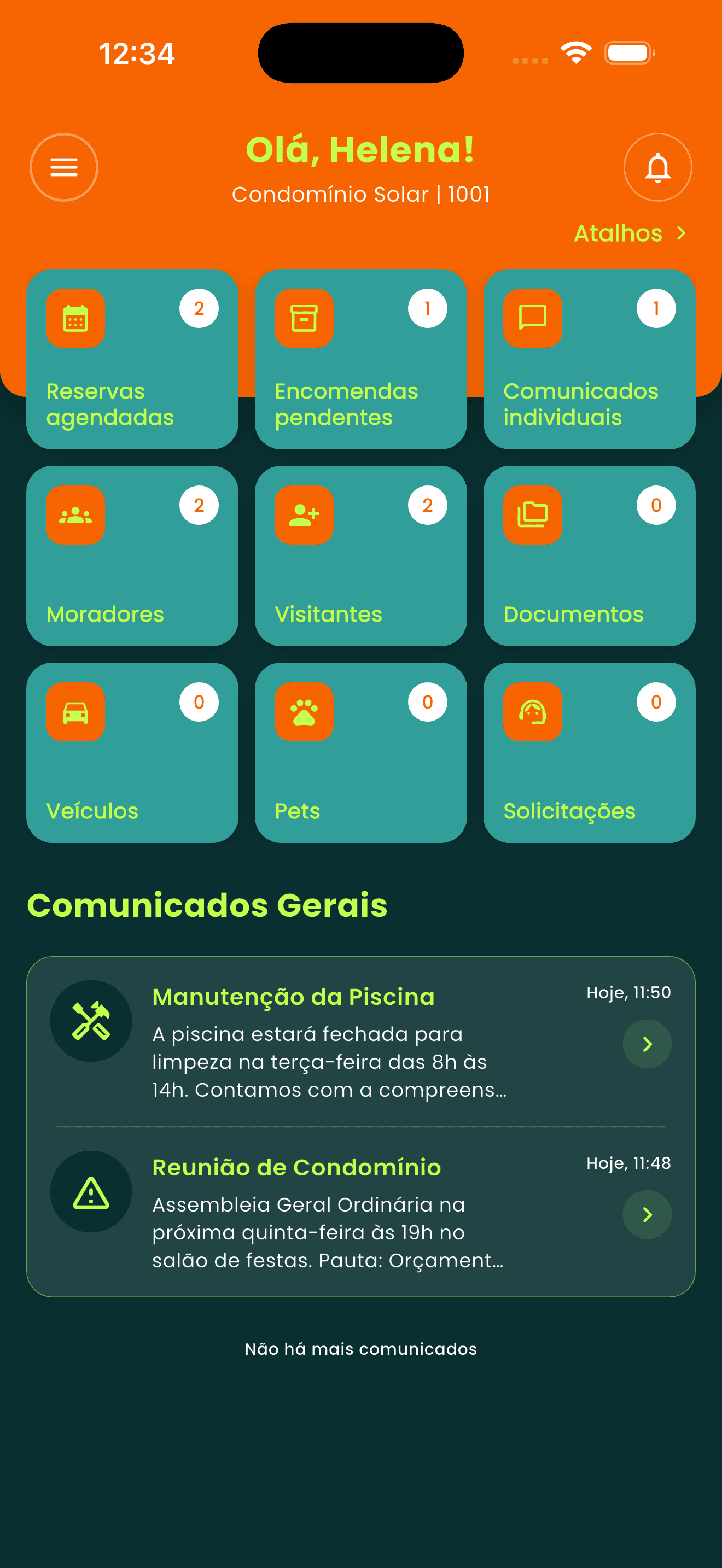 Tela do app Portera para moradores
